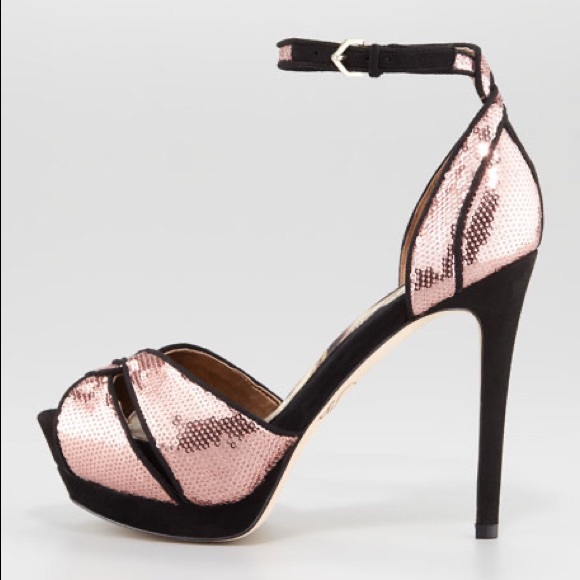 Sam Edelman PAISLEY Sequin Ankle Strap Platform - Rose Gold Pink Size 8 - Picture 11 of 11